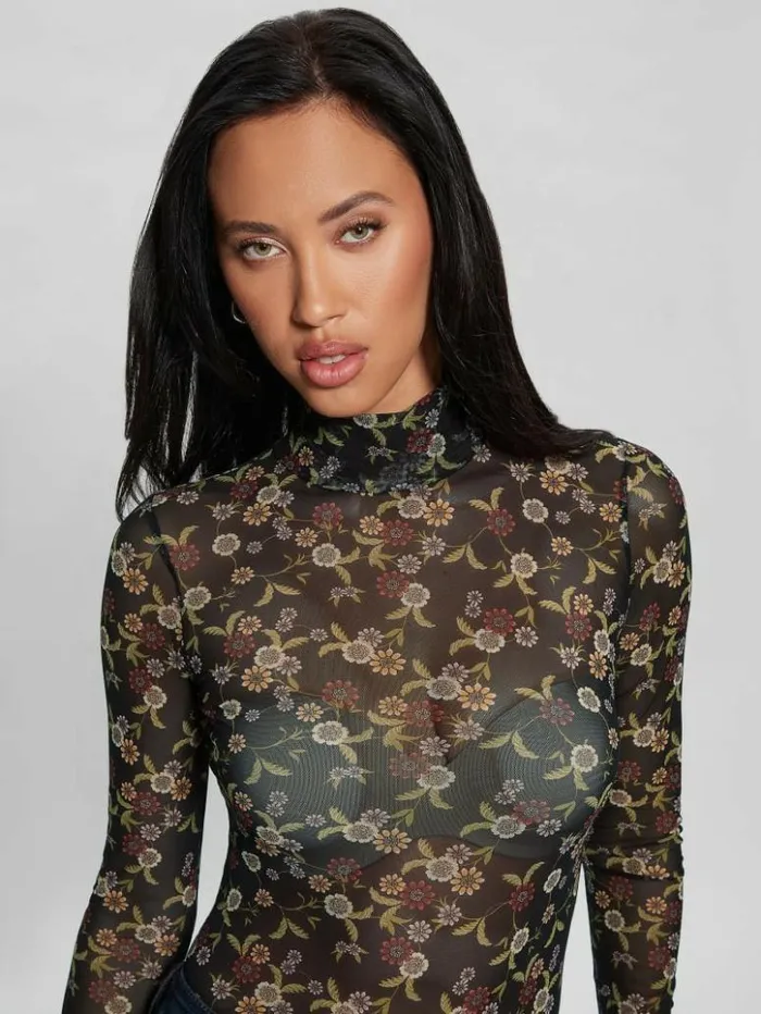 Women GUESS Tops Eco Kamaria Printed Top Night Blooms Print