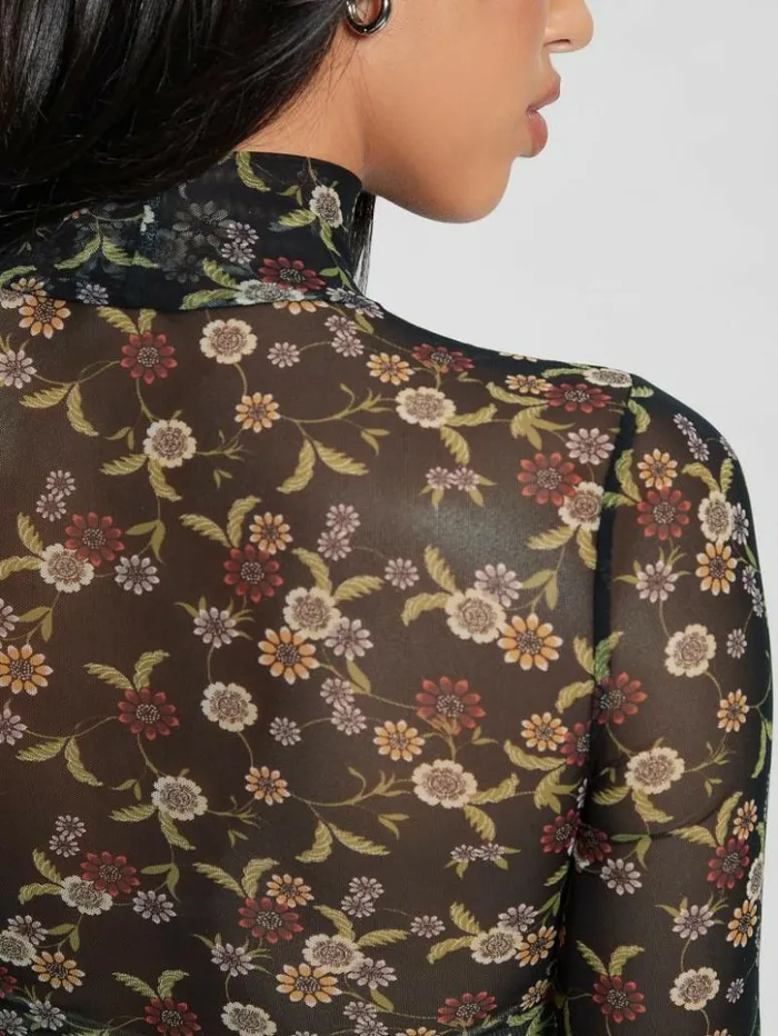 Women GUESS Tops Eco Kamaria Printed Top Night Blooms Print