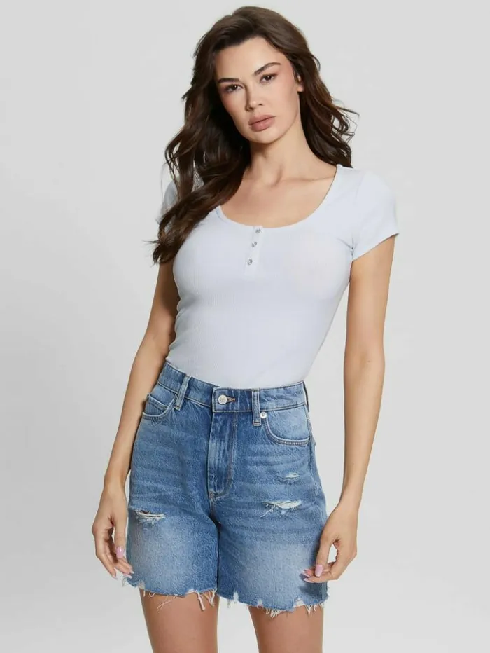 Women GUESS Tops Eco Karlee Henley Tee Fresh Air