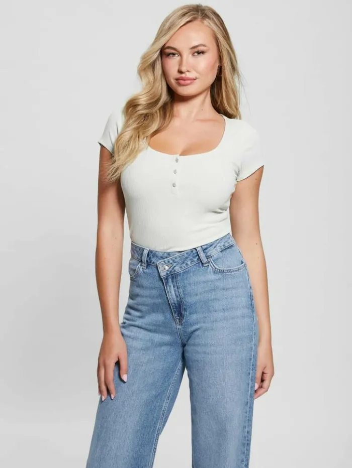 Women GUESS Tops Eco Karlee Henley Tee Tweener Green
