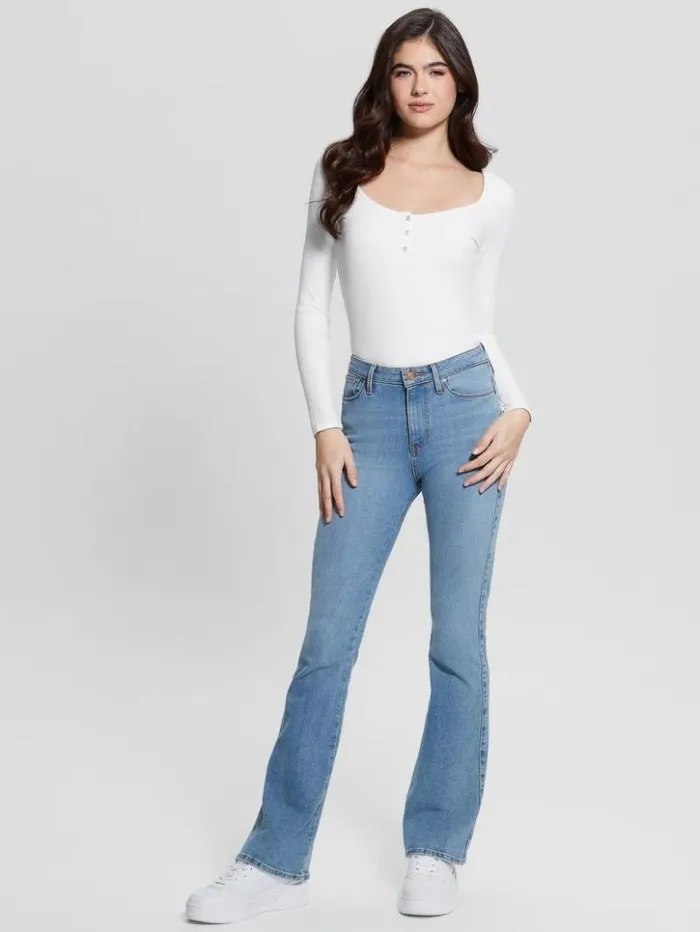 Women GUESS Tops Eco Karlee LongSleeve Henley Pure White