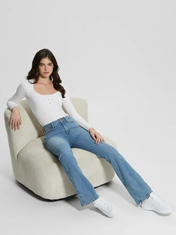 Women GUESS Tops Eco Karlee LongSleeve Henley Pure White