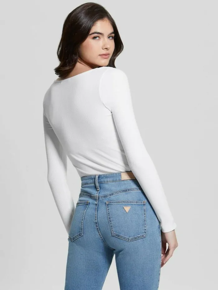 Women GUESS Tops Eco Karlee LongSleeve Henley Pure White