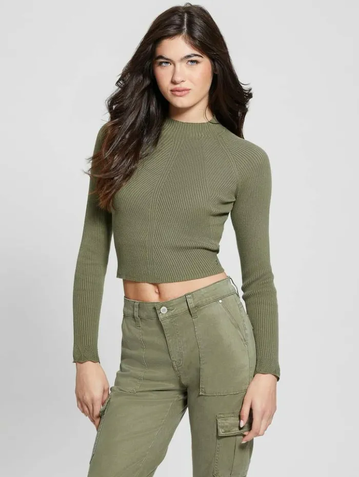 Women GUESS Tops Eco Marie OpenBack Sweater Top Isle Wash 32034