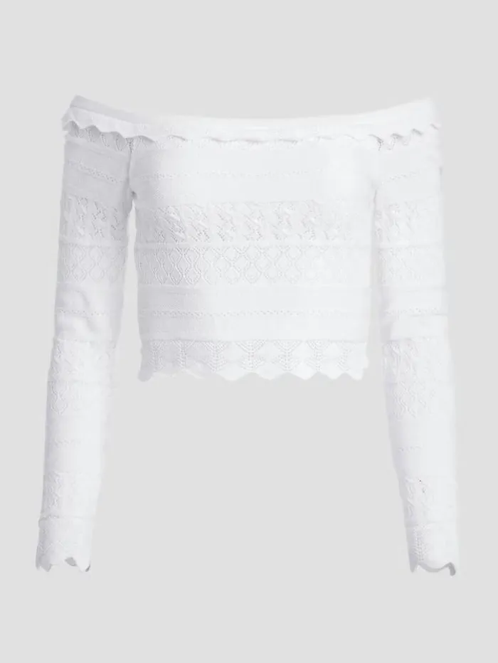 Women GUESS Tops Eco Pointelle Deeta Sweater Top Pure White