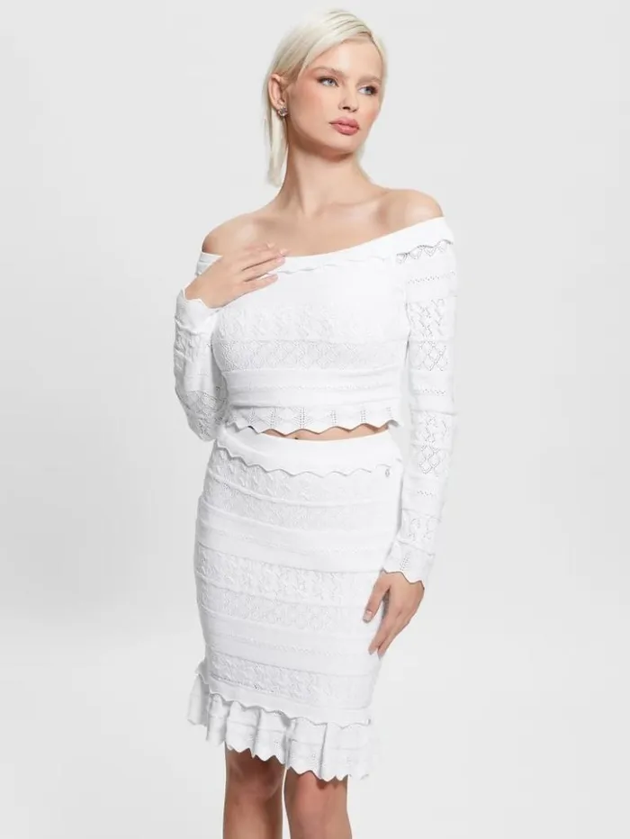 Women GUESS Tops Eco Pointelle Deeta Sweater Top Pure White