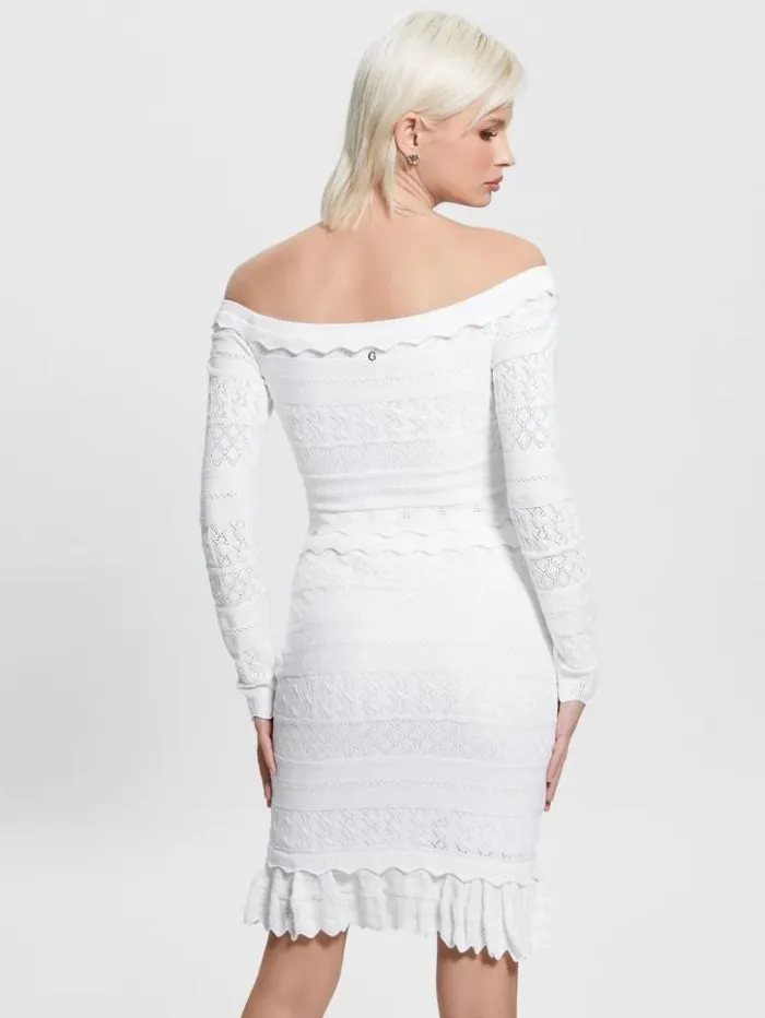 Women GUESS Tops Eco Pointelle Deeta Sweater Top Pure White