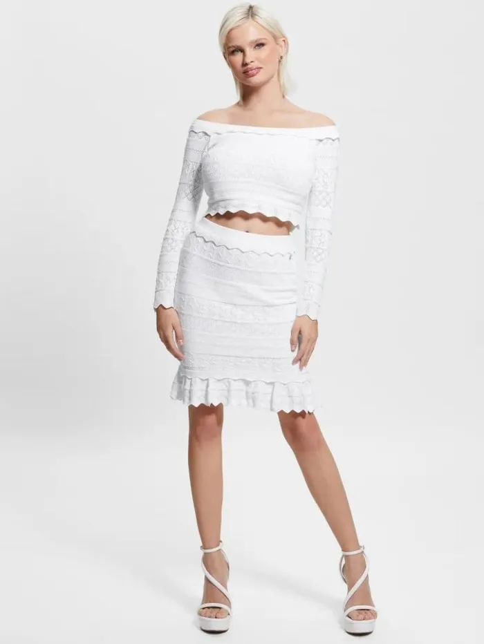 Women GUESS Tops Eco Pointelle Deeta Sweater Top Pure White