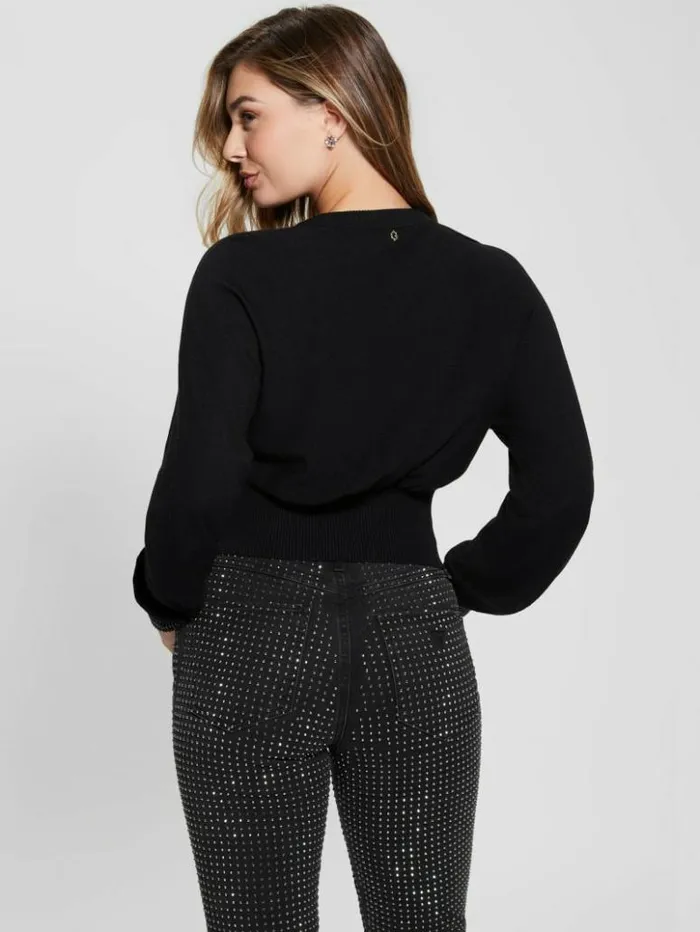 Women GUESS Tops Eco Posa Bling Cuff Sweater Jet Blackblack
