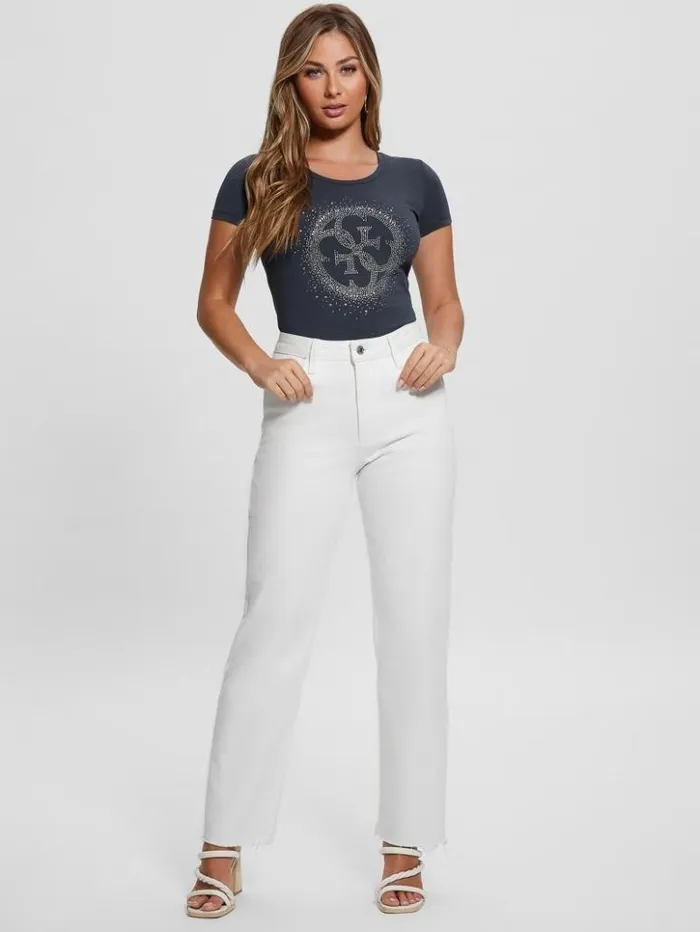Women GUESS Tops Eco Quattro G Signature Tee Blackened Blue