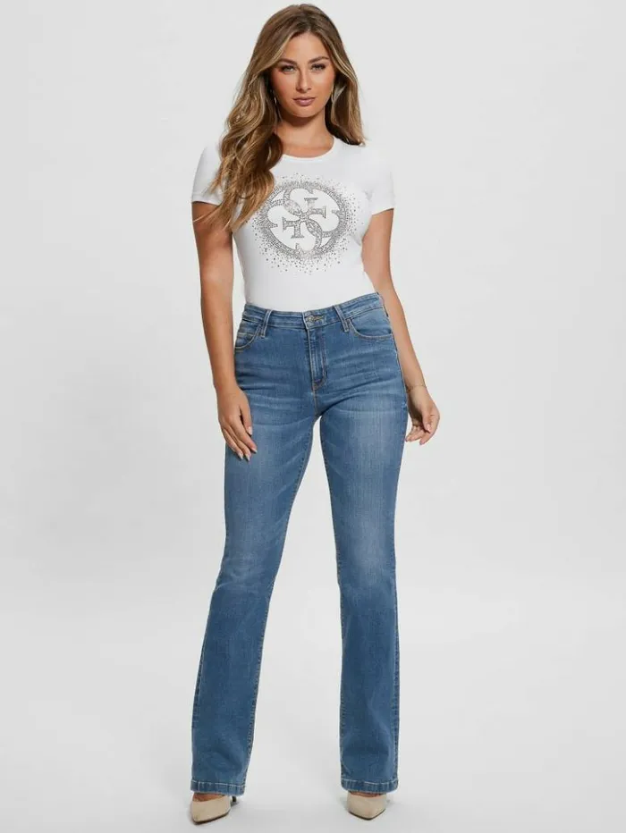 Women GUESS Tops Eco Quattro G Signature Tee Pure White