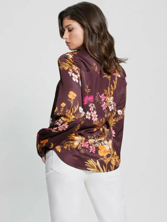Women GUESS Tops Eco Rita Satin Shirt Bountiful Print