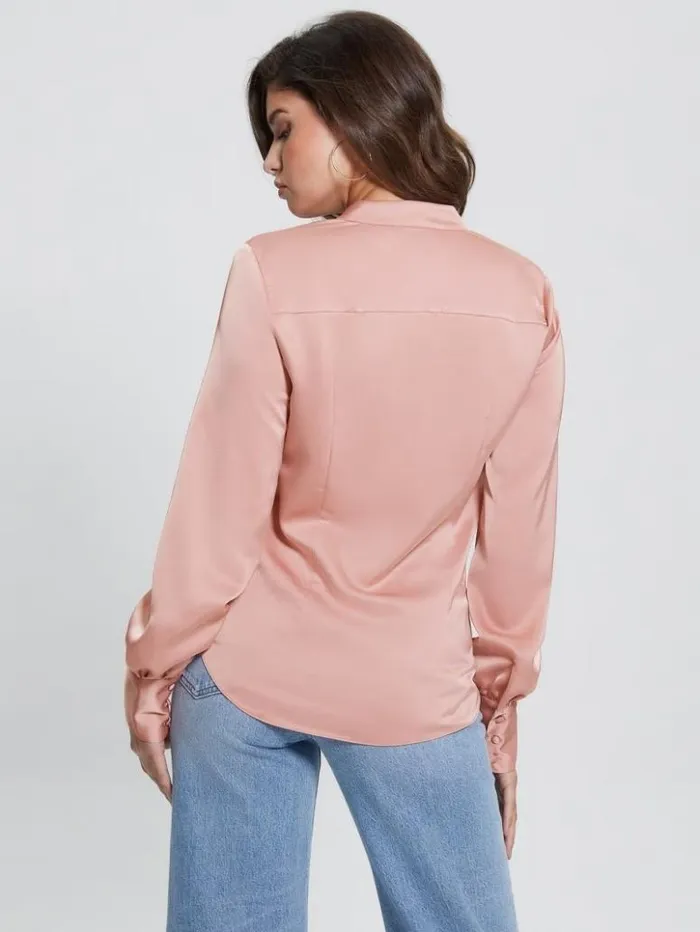 Women GUESS Tops Eco Rita Satin Shirt Smooth Pink Multi