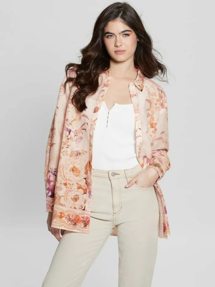 Women GUESS Tops Eco Rosy Linen Top Reclaimed Romance