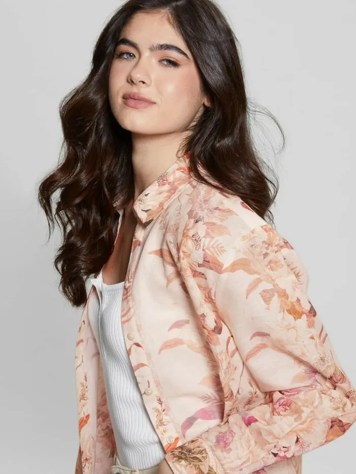 Women GUESS Tops Eco Rosy Linen Top Reclaimed Romance