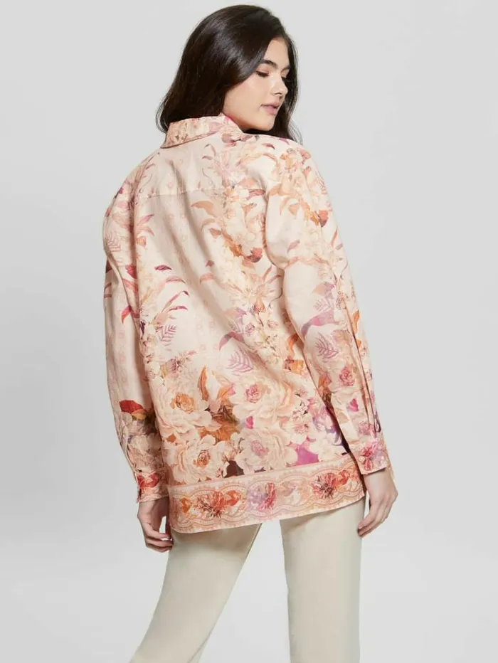 Women GUESS Tops Eco Rosy Linen Top Reclaimed Romance