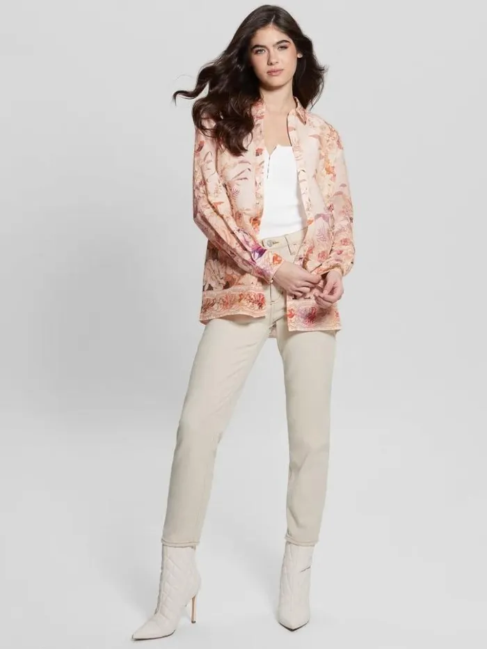 Women GUESS Tops Eco Rosy Linen Top Reclaimed Romance