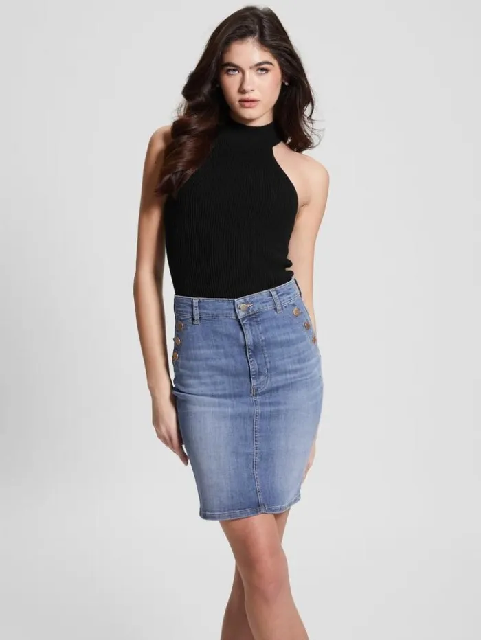 Women GUESS Tops Eco Shayna Mock Neck Top Black