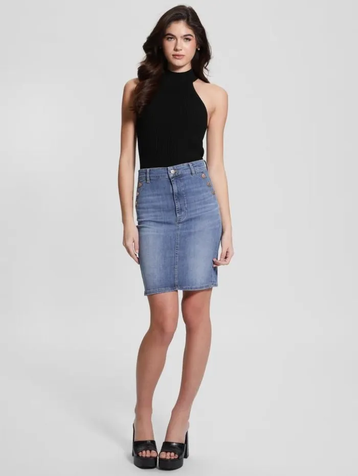 Women GUESS Tops Eco Shayna Mock Neck Top Black