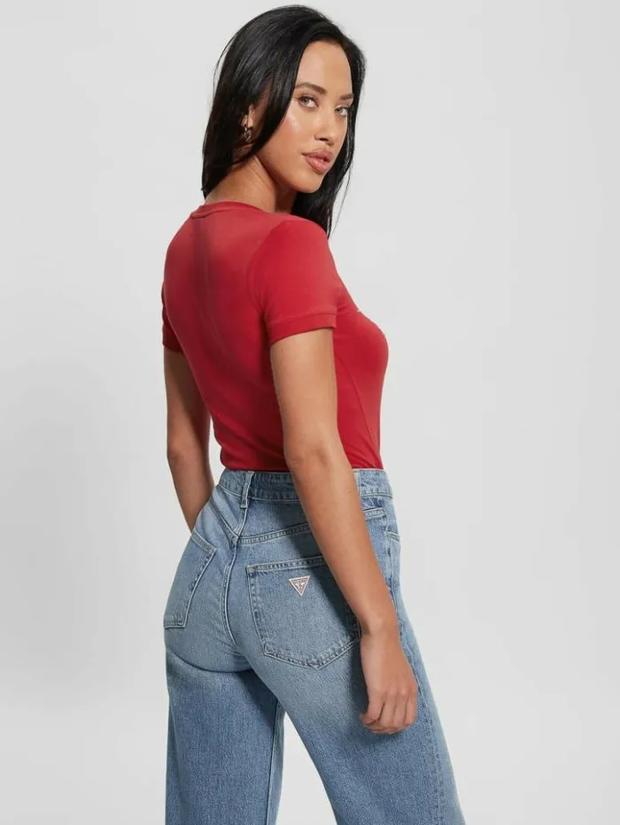 Women GUESS Tops Eco Signature Rhinestone Tee Chili Red