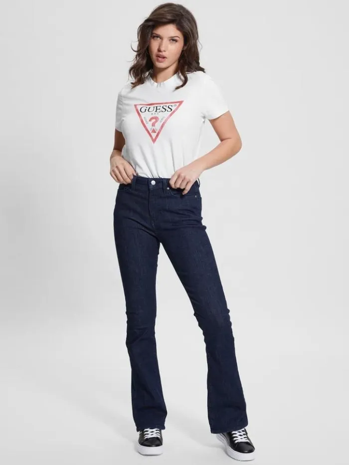 Women GUESS Tops Eco Triangle Logo Tee Pure White