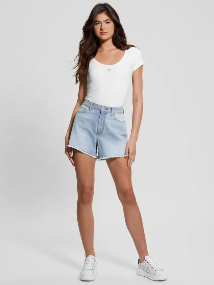 Women GUESS Tops Eco Triangle Scoop Bodysuit Pure White