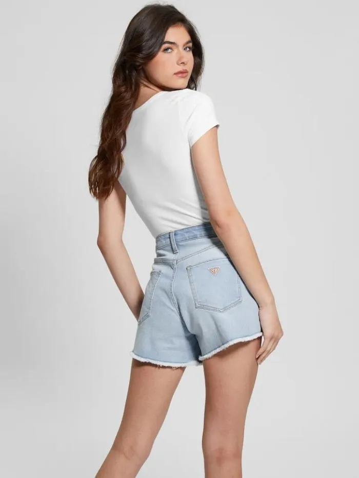 Women GUESS Tops Eco Triangle Scoop Bodysuit Pure White
