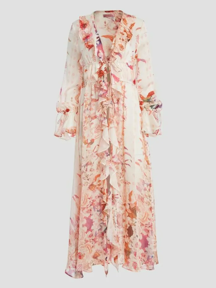 Women GUESS Tops Eco Vanessa Printed Chiffon Duster Reclaimed Romance