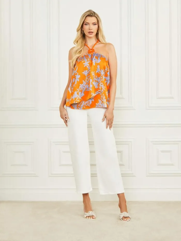 Women GUESS Tops Elusive Halter Top Sunburst Orange