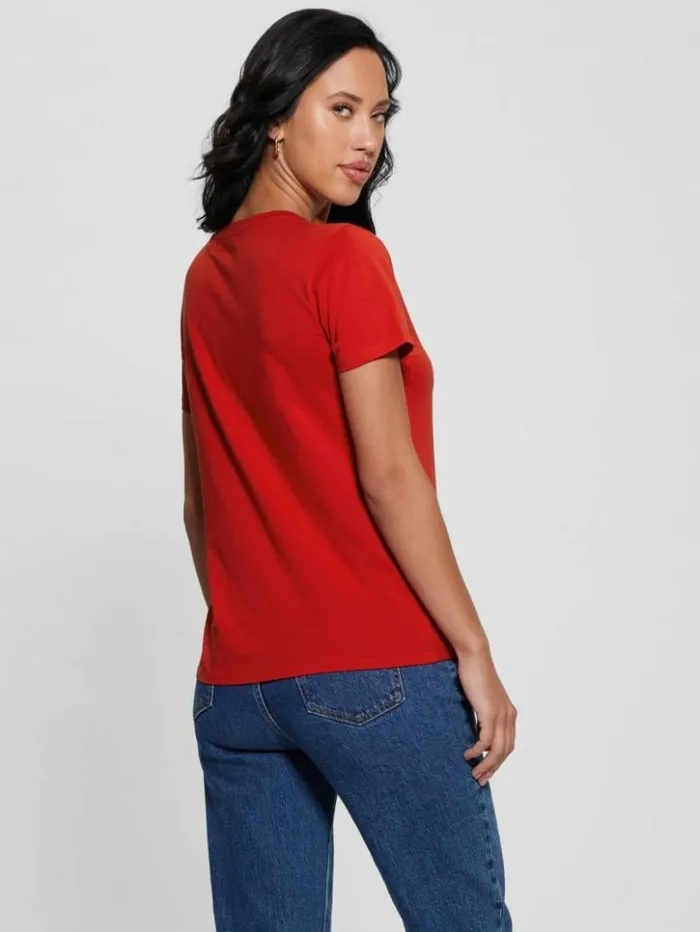 Women GUESS Tops Embellished Logo Tee Delicious Red