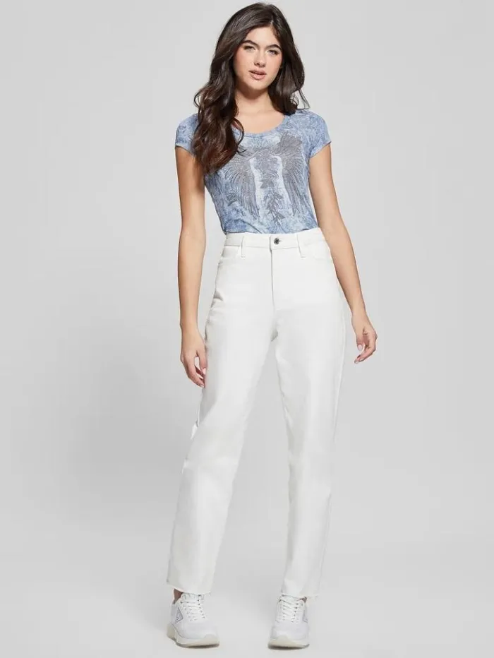Women GUESS Tops Embellished Love Wings Tee Nordic Sea Multi