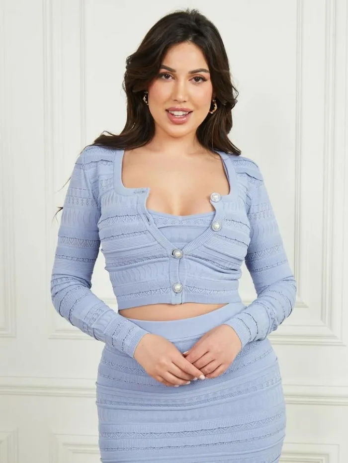 Women GUESS Tops Flirt Cropped Cardigan Sonic Pearl