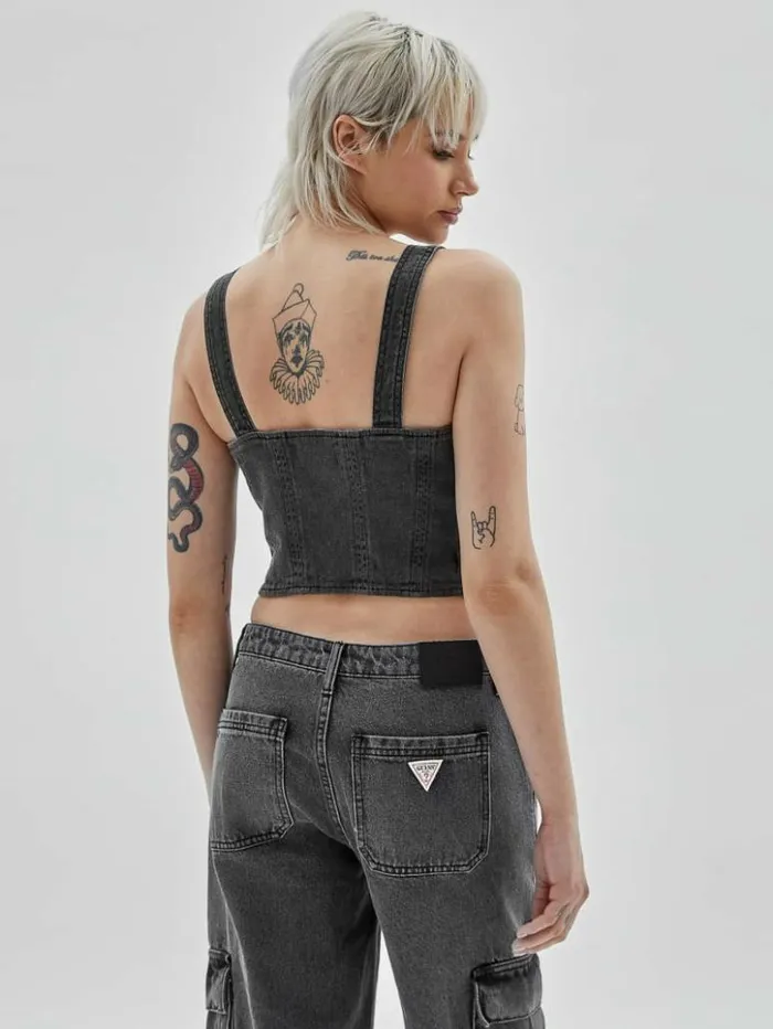 Women GUESS Tops GUESS Originals Bustier Denim Top Go Washed Grey