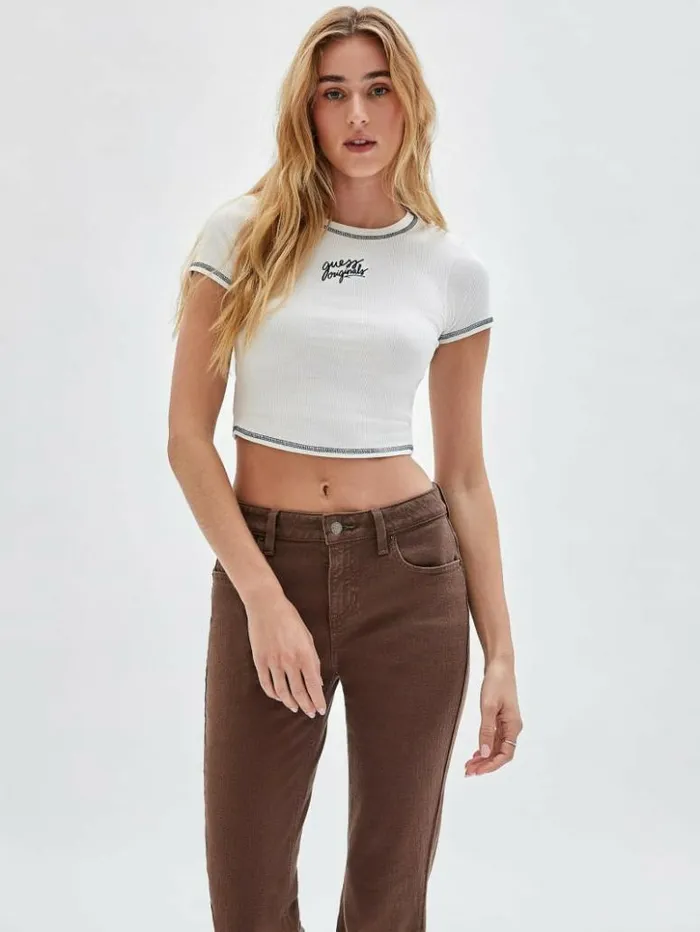 Women GUESS Tops GUESS Originals Ribbed Crop Baby Tee Sandy Shore