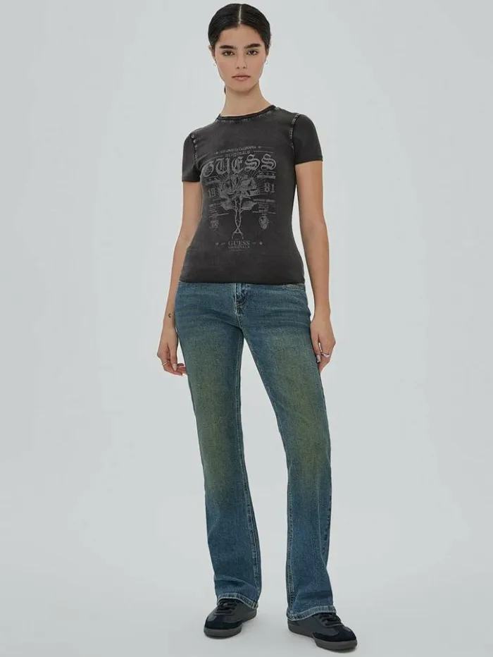 Women GUESS Tops GUESS Originals Rose Regular Tee Jet Black Multi