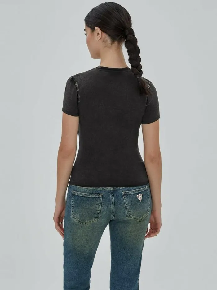 Women GUESS Tops GUESS Originals Rose Regular Tee Jet Black Multi