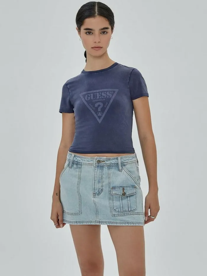 Women GUESS Tops GUESS Originals Vintage Triangle Baby Tee Cave Blue Multi