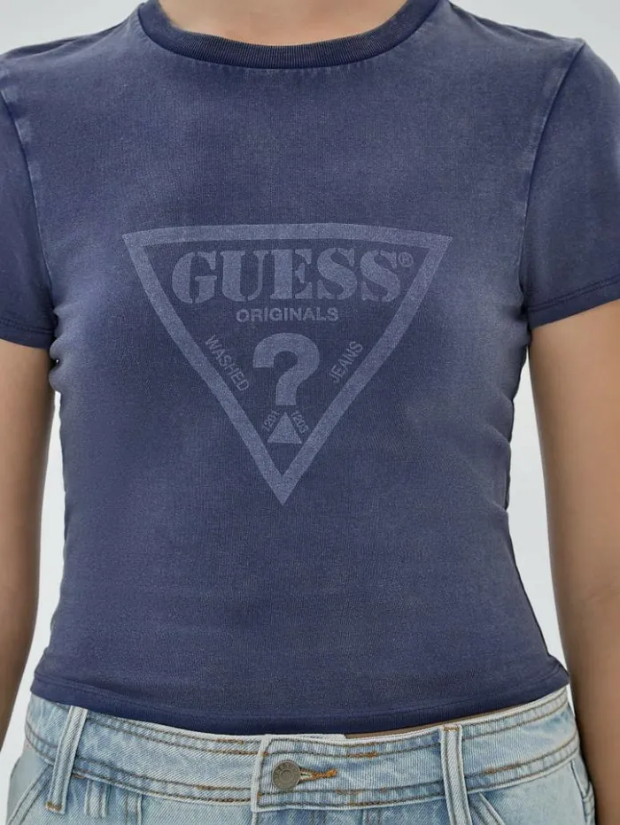 Women GUESS Tops GUESS Originals Vintage Triangle Baby Tee Cave Blue Multi