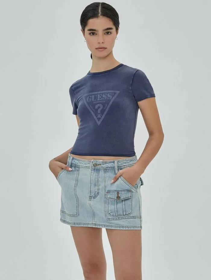 Women GUESS Tops GUESS Originals Vintage Triangle Baby Tee Cave Blue Multi