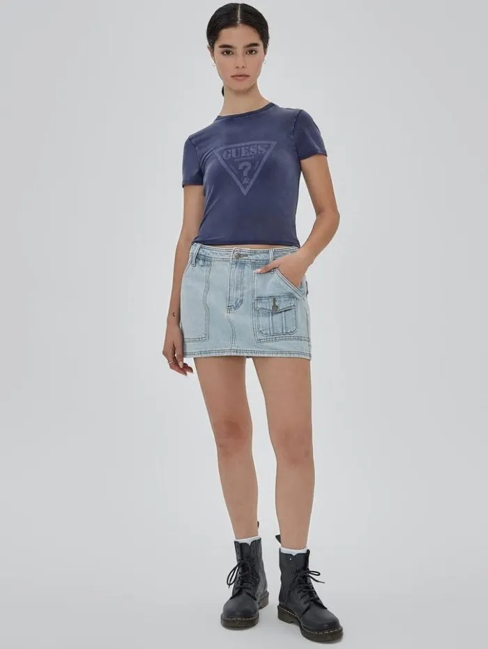 Women GUESS Tops GUESS Originals Vintage Triangle Baby Tee Cave Blue Multi