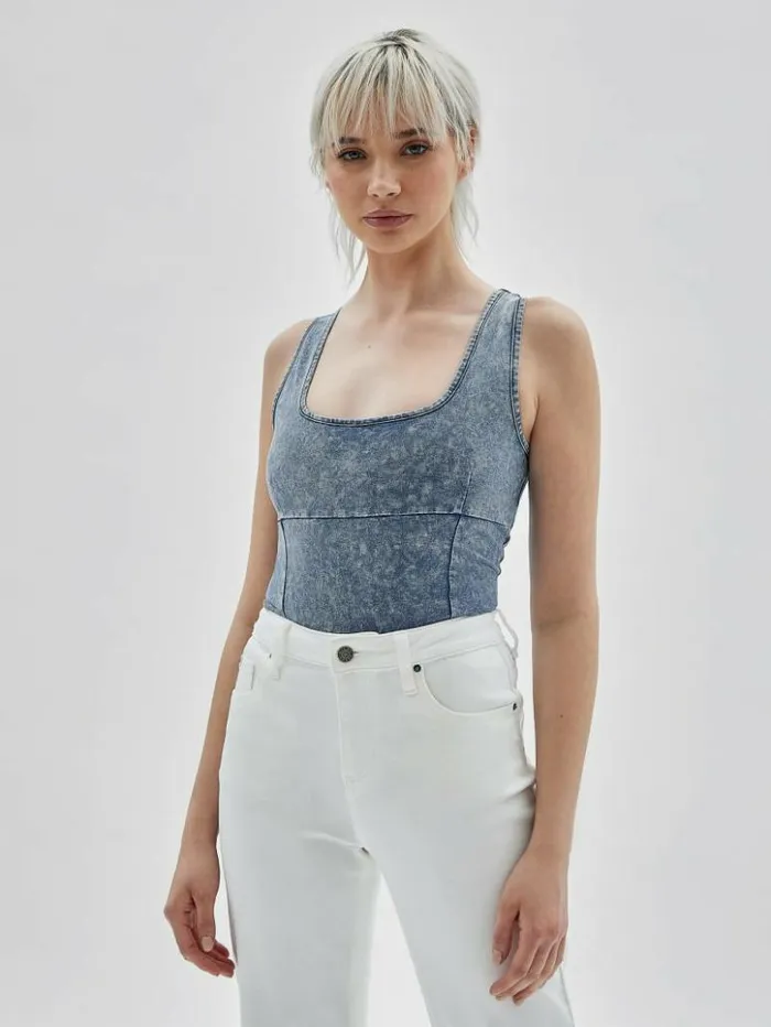Women GUESS Tops GUESS Originals Washed Bodysuit Secret Blue Multi