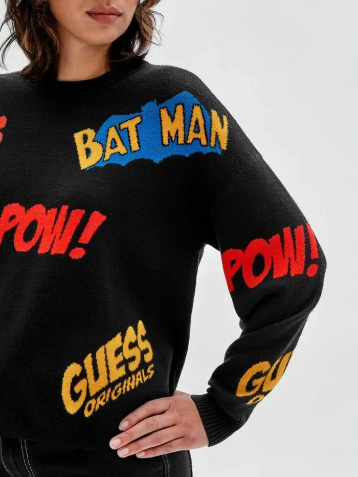 Women GUESS Tops GUESS Originals X Batman Jacquard Sweater Black