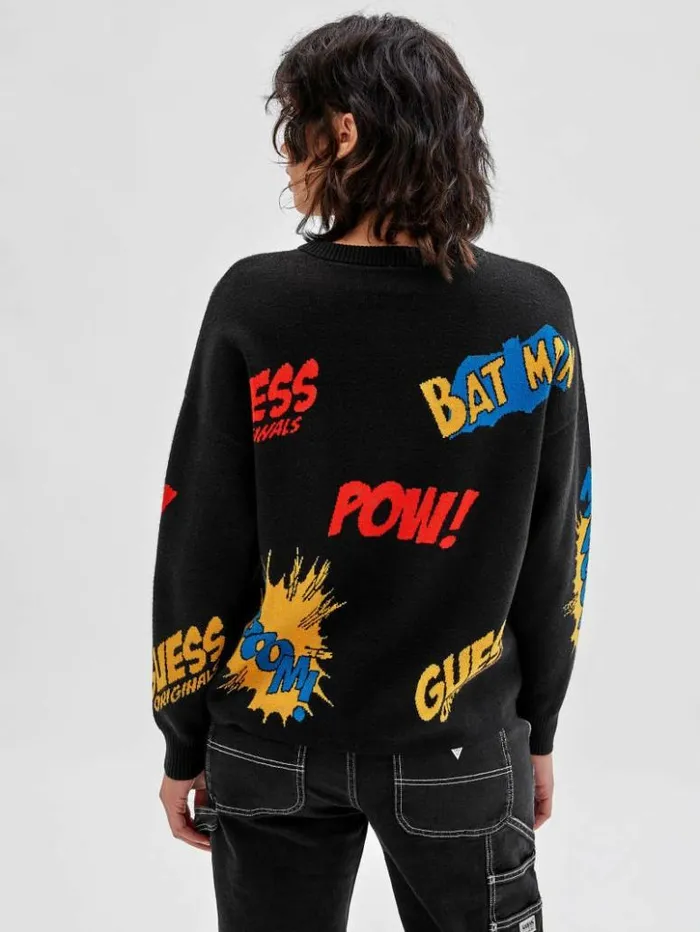 Women GUESS Tops GUESS Originals X Batman Jacquard Sweater Black