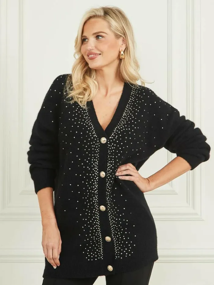 Women GUESS Tops Jodie Embellished Cardigan Black