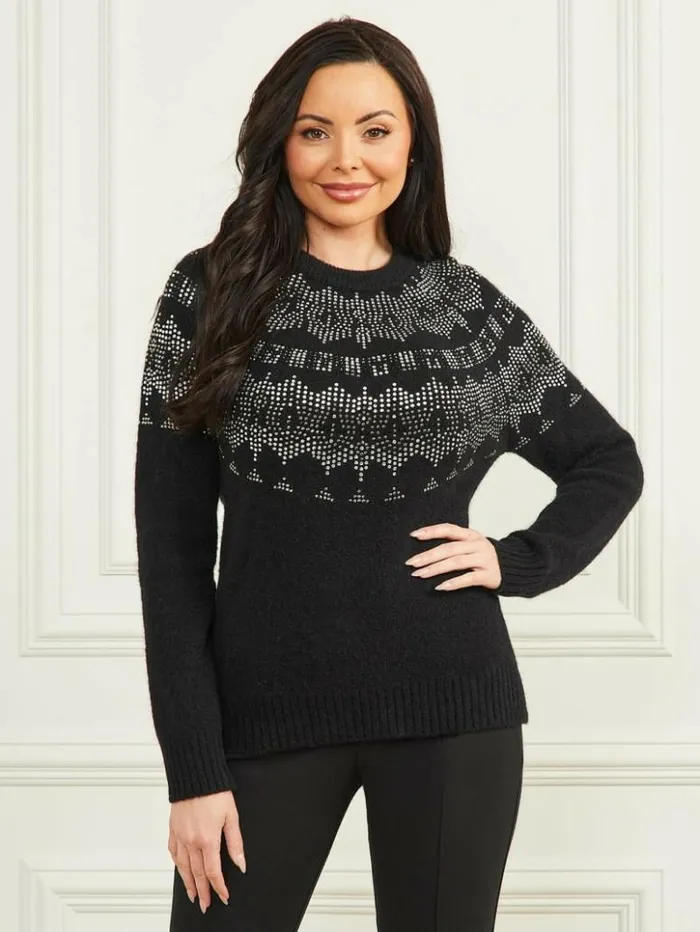 Women GUESS Tops Jodie Embellished Sweater Black