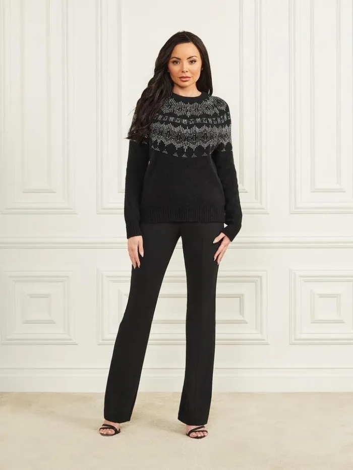 Women GUESS Tops Jodie Embellished Sweater Black