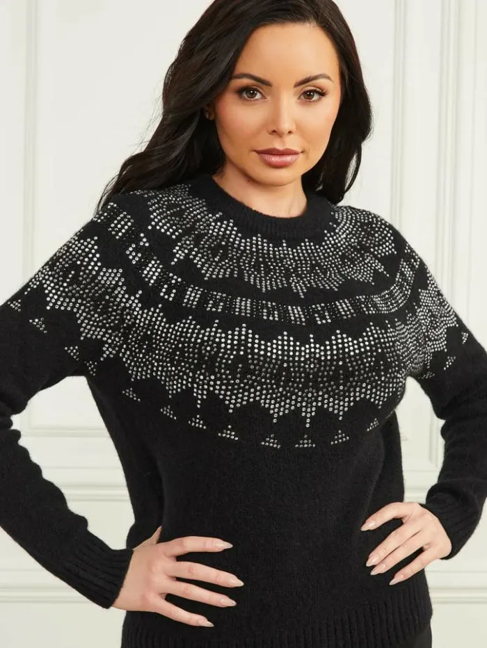 Women GUESS Tops Jodie Embellished Sweater Black