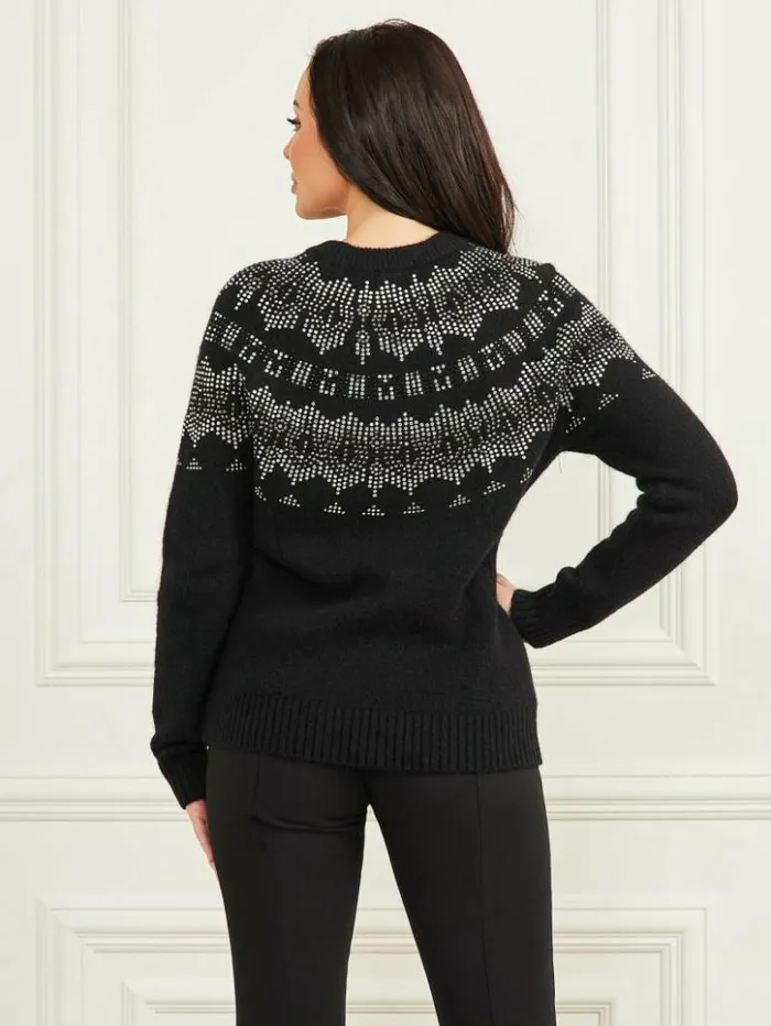 Women GUESS Tops Jodie Embellished Sweater Black