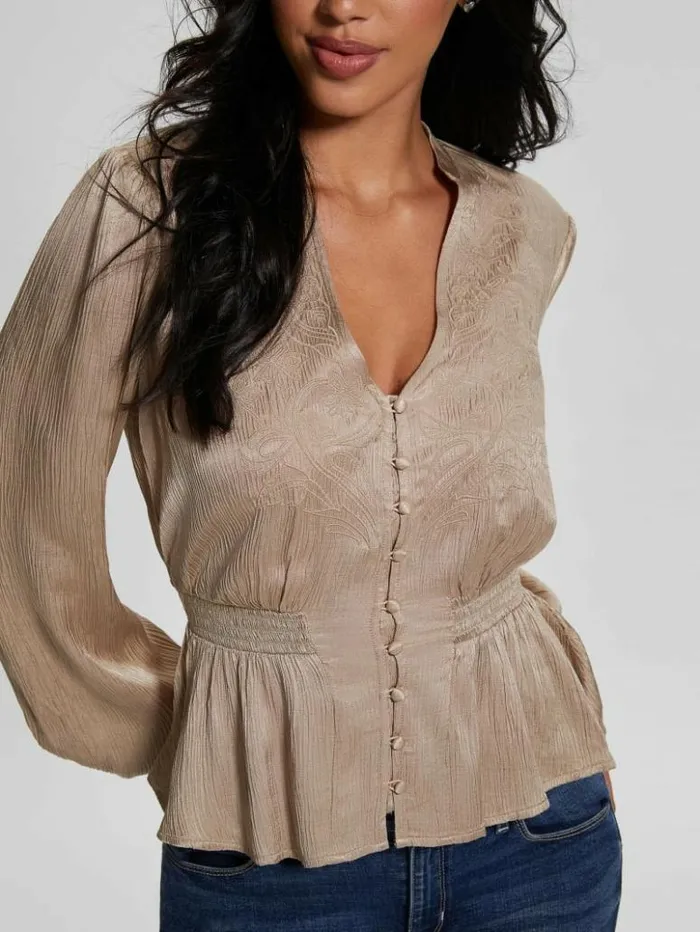 Women GUESS Tops Joie Embroidered Satin Top Vanilla Blush Multi