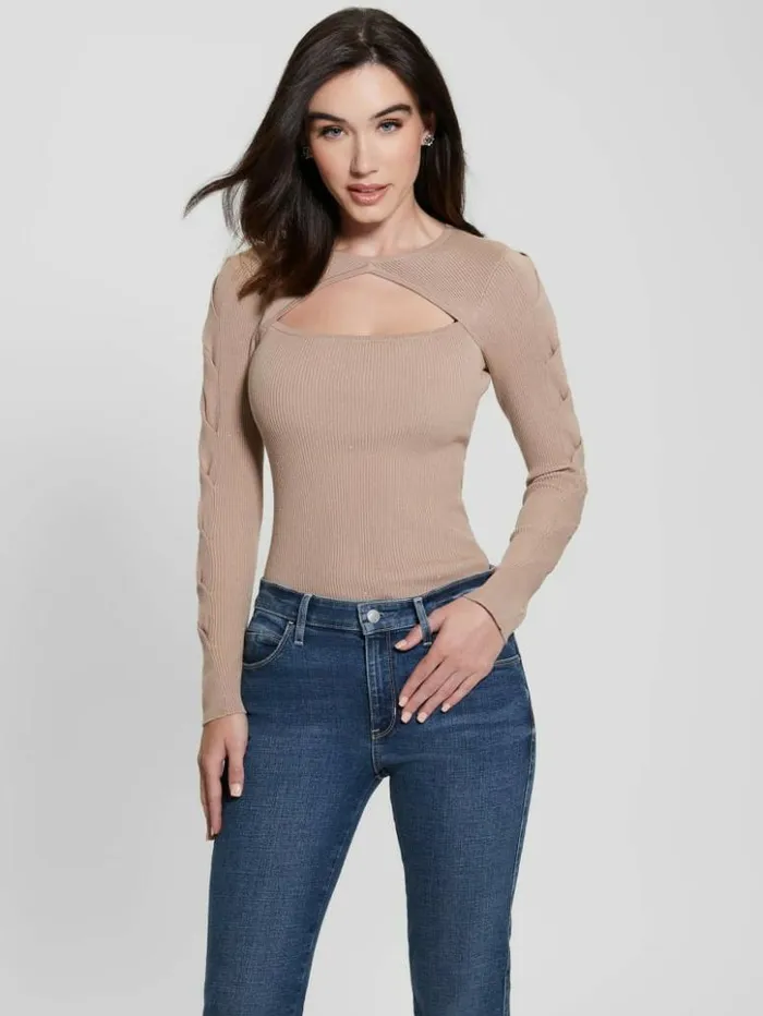 Women GUESS Tops Laurel Micro Sequin Sweater Summer Clay Multi